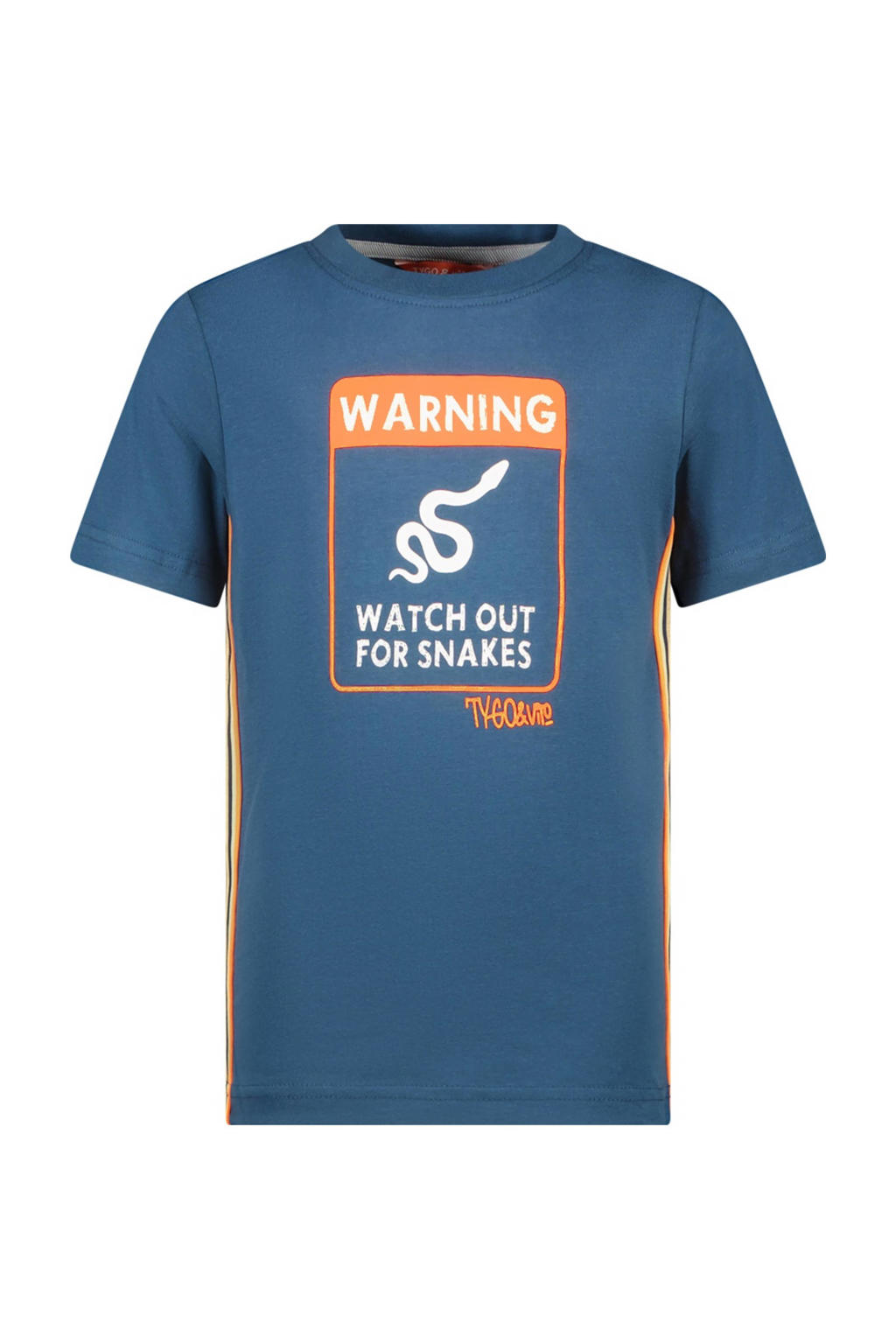 Blauwe jongens TYGO & vito T-shirt van katoen met korte mouwen, ronde hals en contrast bies