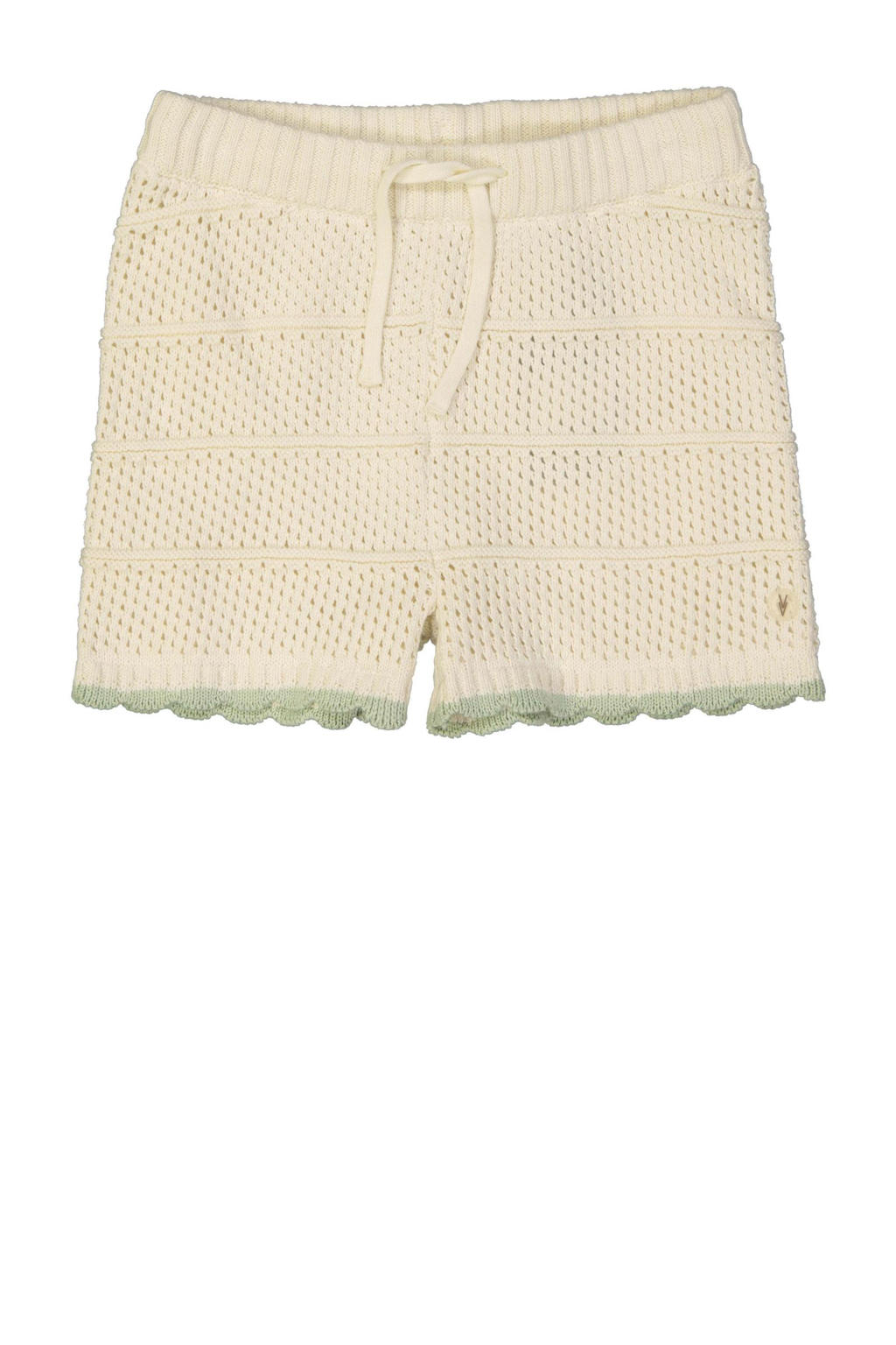 Ecru en mintgroene meisjes LEVV Little regular casual short van katoen met elastische tailleband met koord en effen