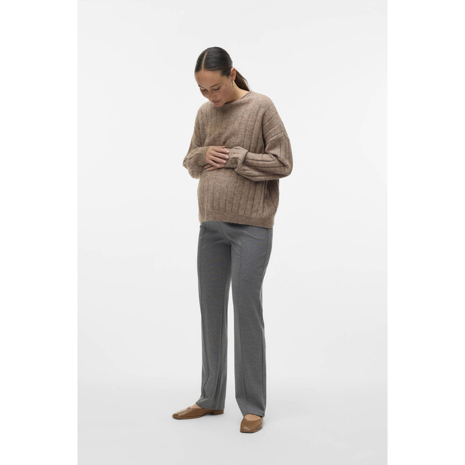 MAMALICIOUS regular high waist zwangerschaps casual broek grijs