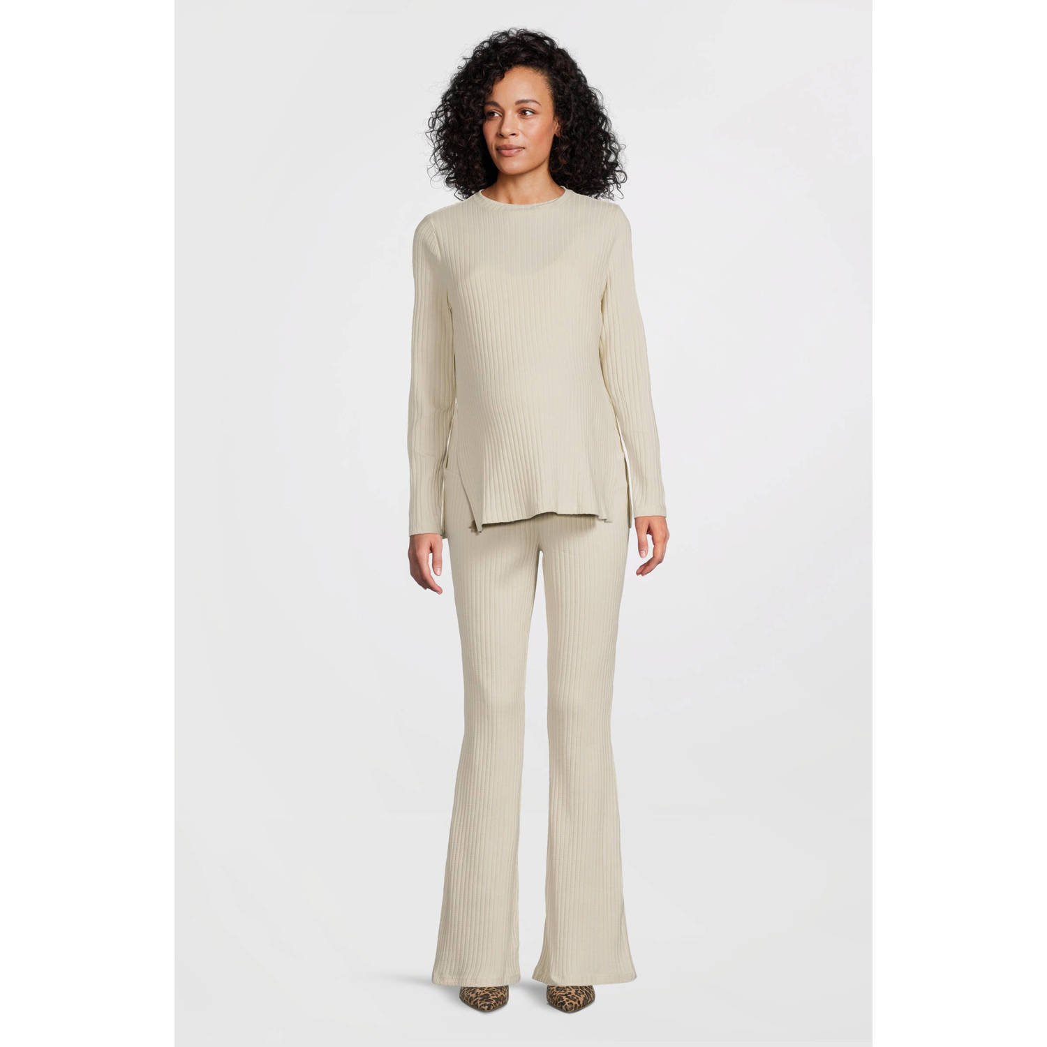 MAMALICIOUS high waist zwangerschaps flared broek ecru