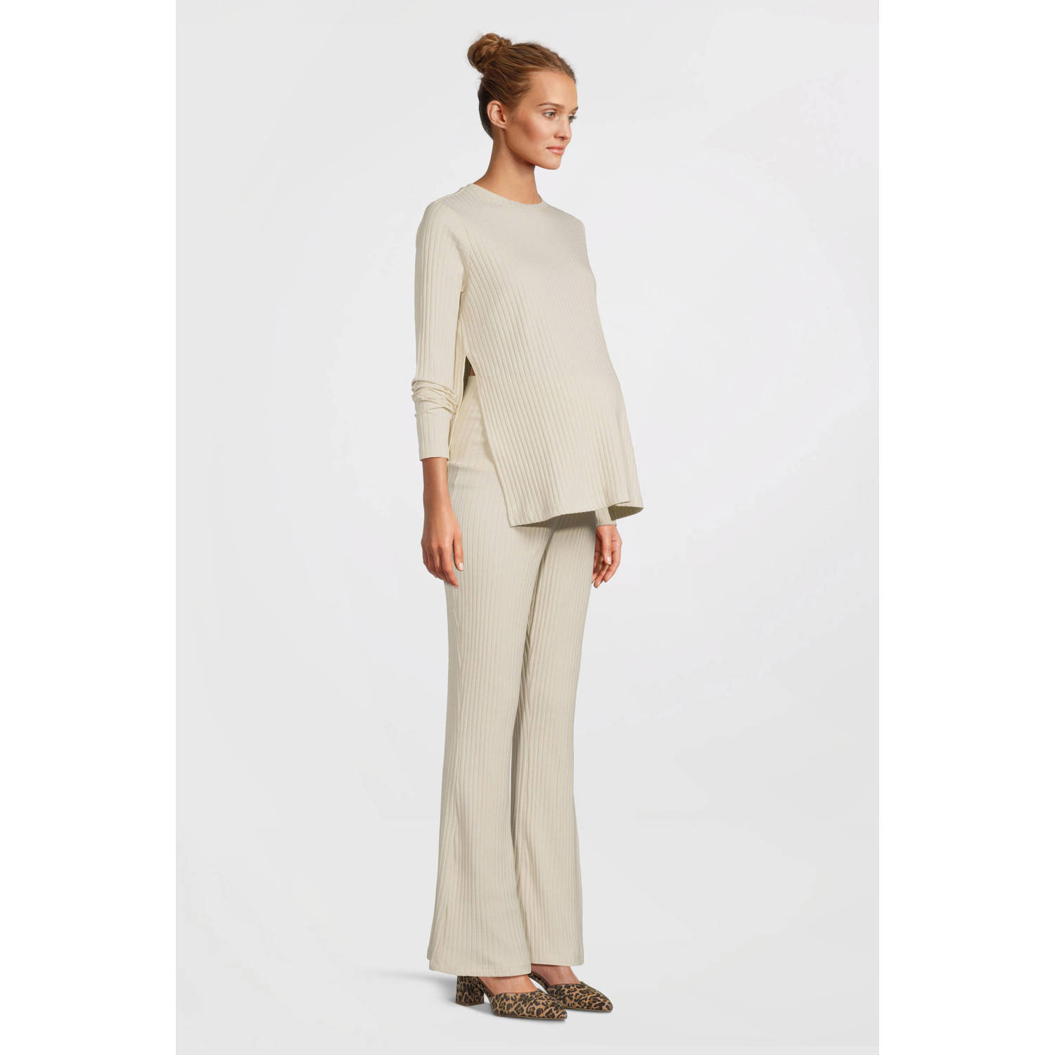 MAMALICIOUS high waist zwangerschaps flared broek ecru