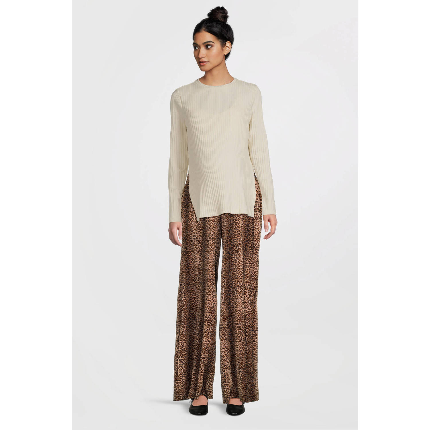 MAMALICIOUS wide leg regular waist zwangerschaps casual broek bruin