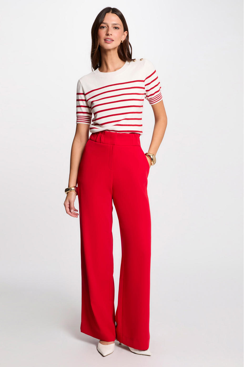 Rode dames Morgan wide leg high waist pantalon met effen