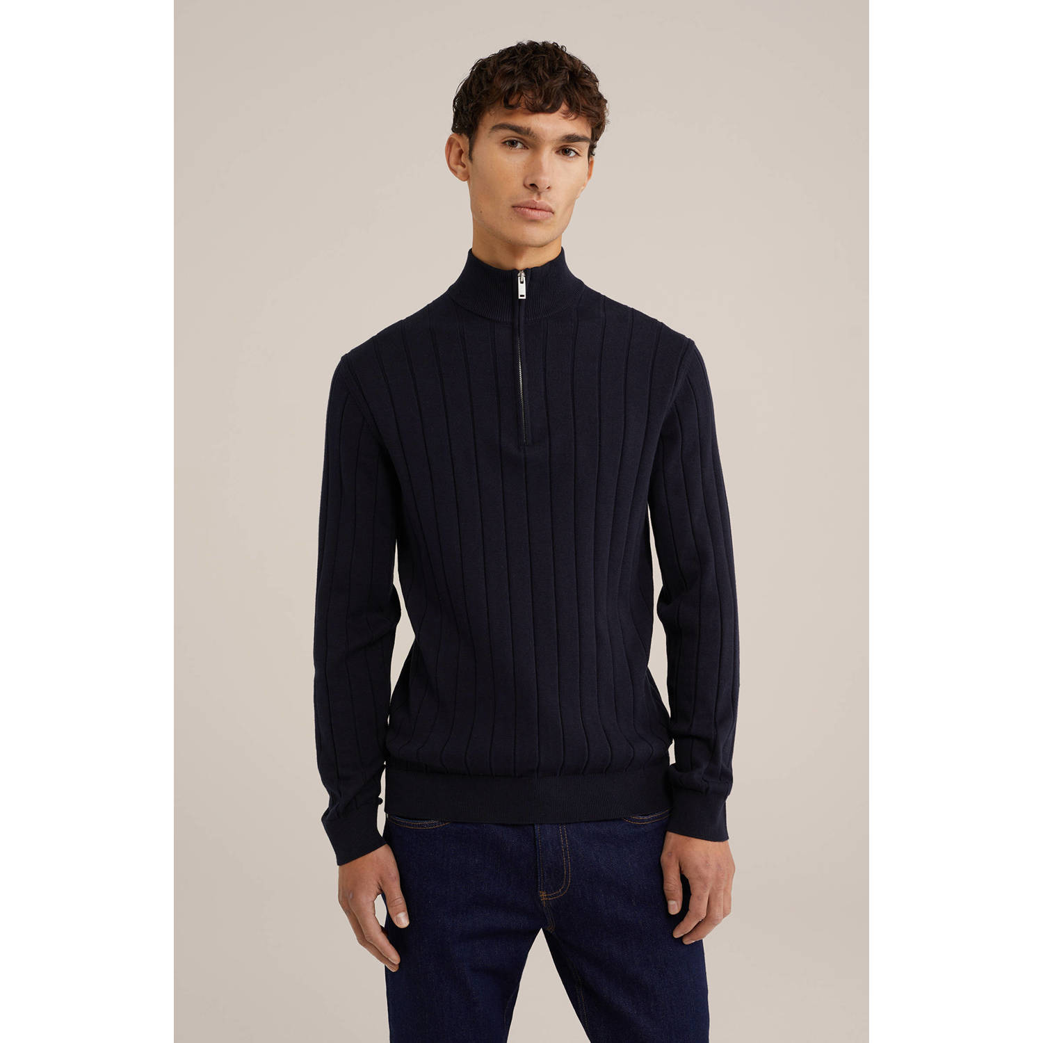 WE Fashion trui fijn gebreid donkerblauw