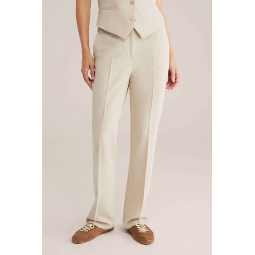 WE Fashion flared regular waist pantalon beige afbeelding