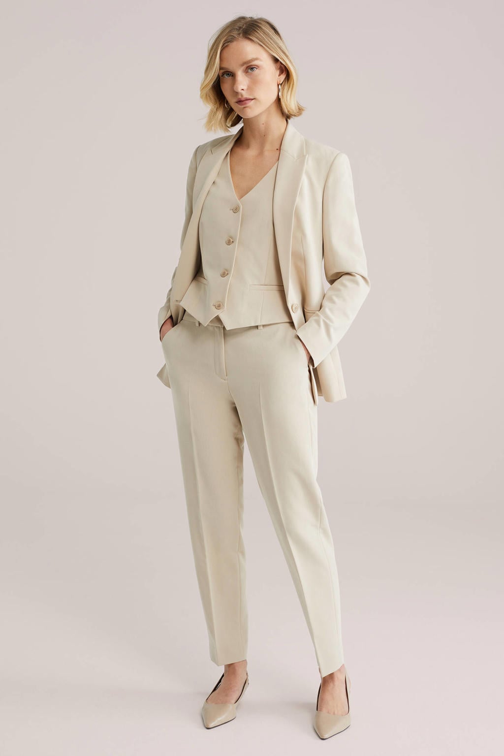 WE Fashion slim fit broek - zand