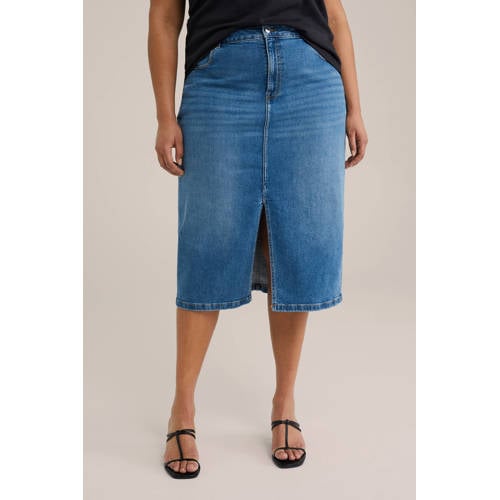 WE Fashion Curve denim spijkerrok medium blue denim afbeelding