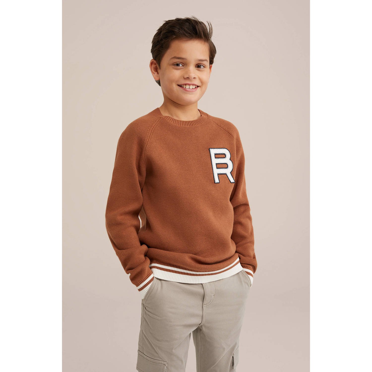 WE Fashion Blue Ridge trui bruin fijn gebreid