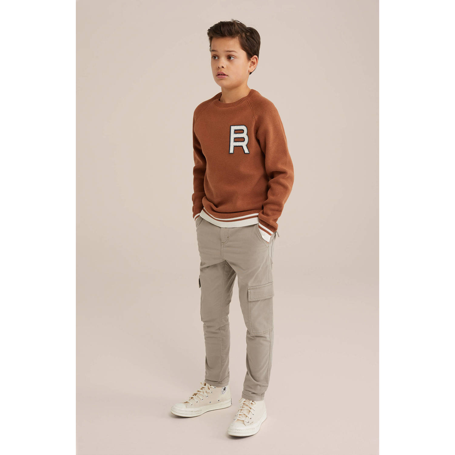 WE Fashion Blue Ridge trui bruin fijn gebreid