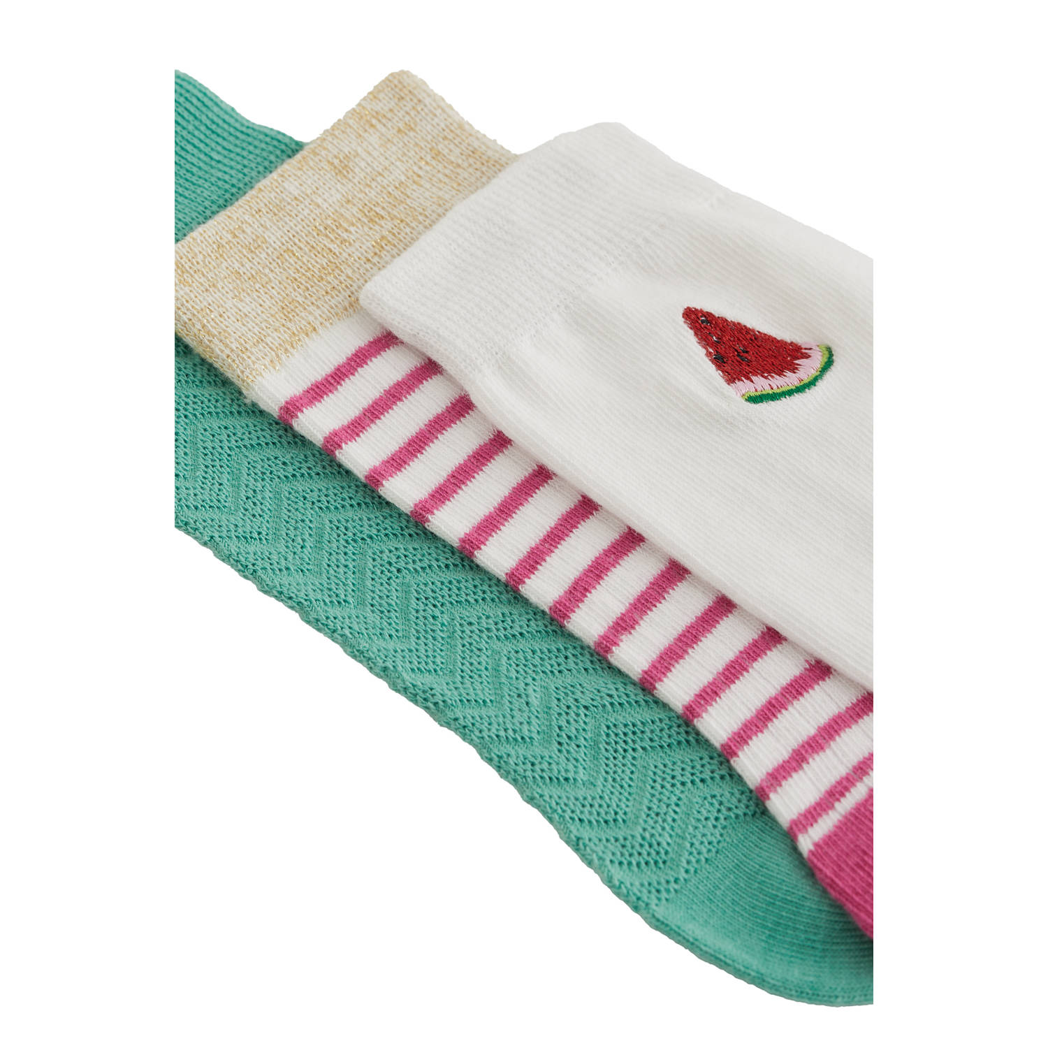 WE Fashion sokken set van 3 groen roze