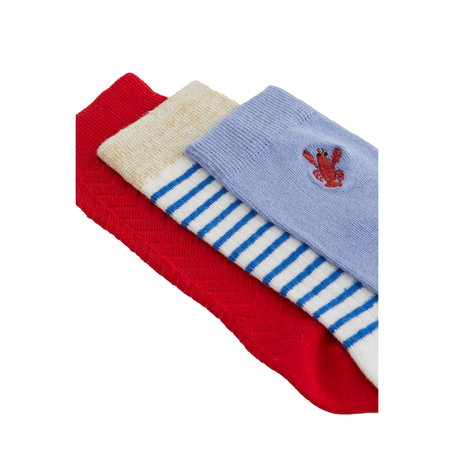 WE Fashion sokken set van 3 blauw rood