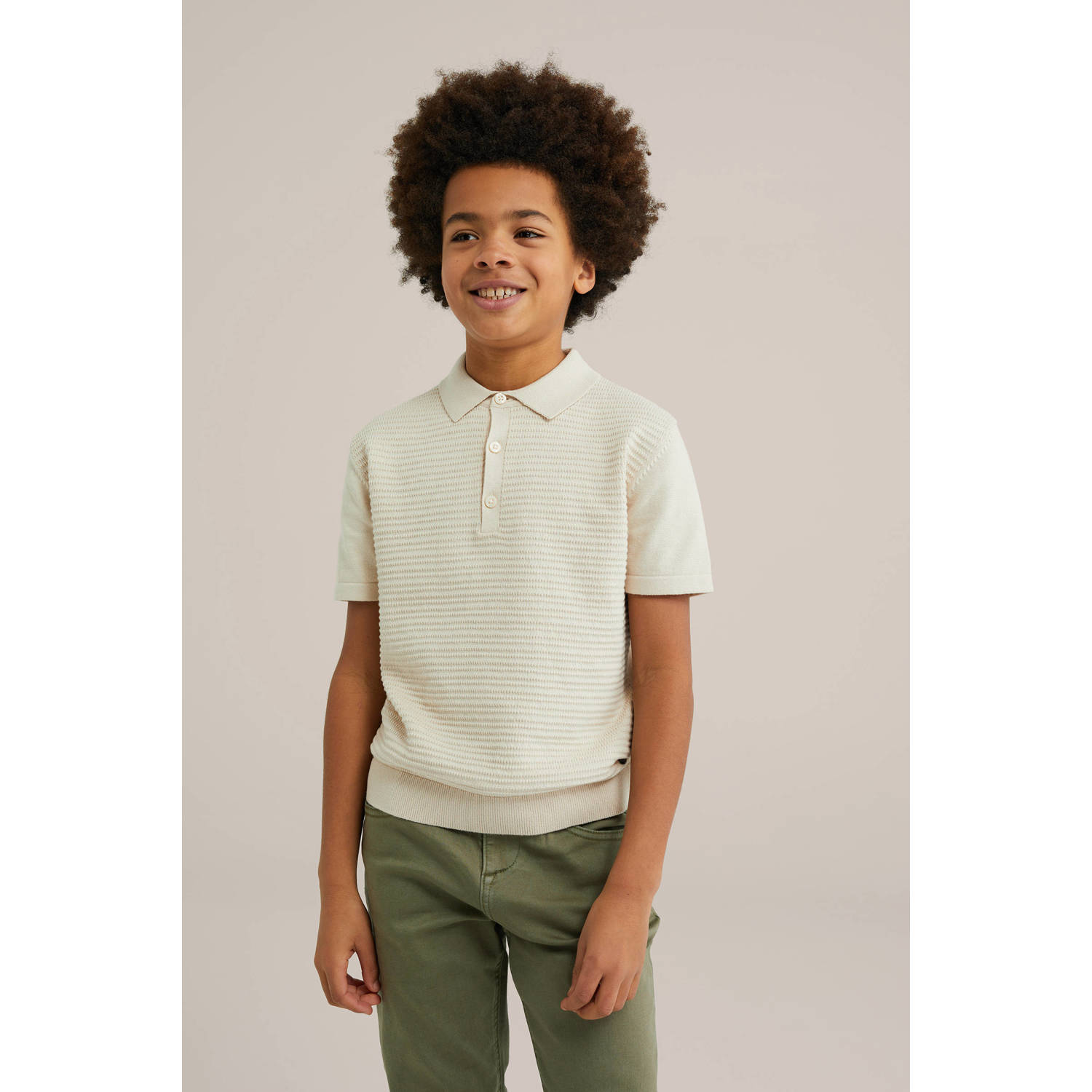 WE Fashion Blue Ridge gebreide polo beige