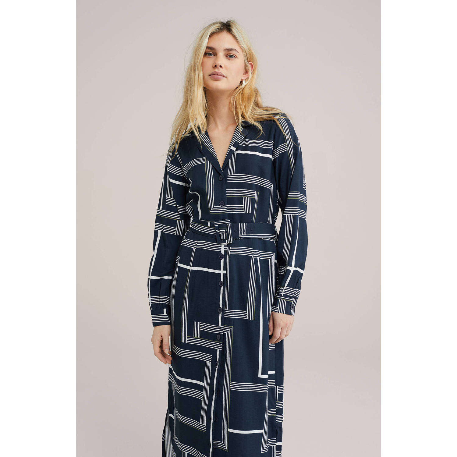WE Fashion midi jurk donkerblauw