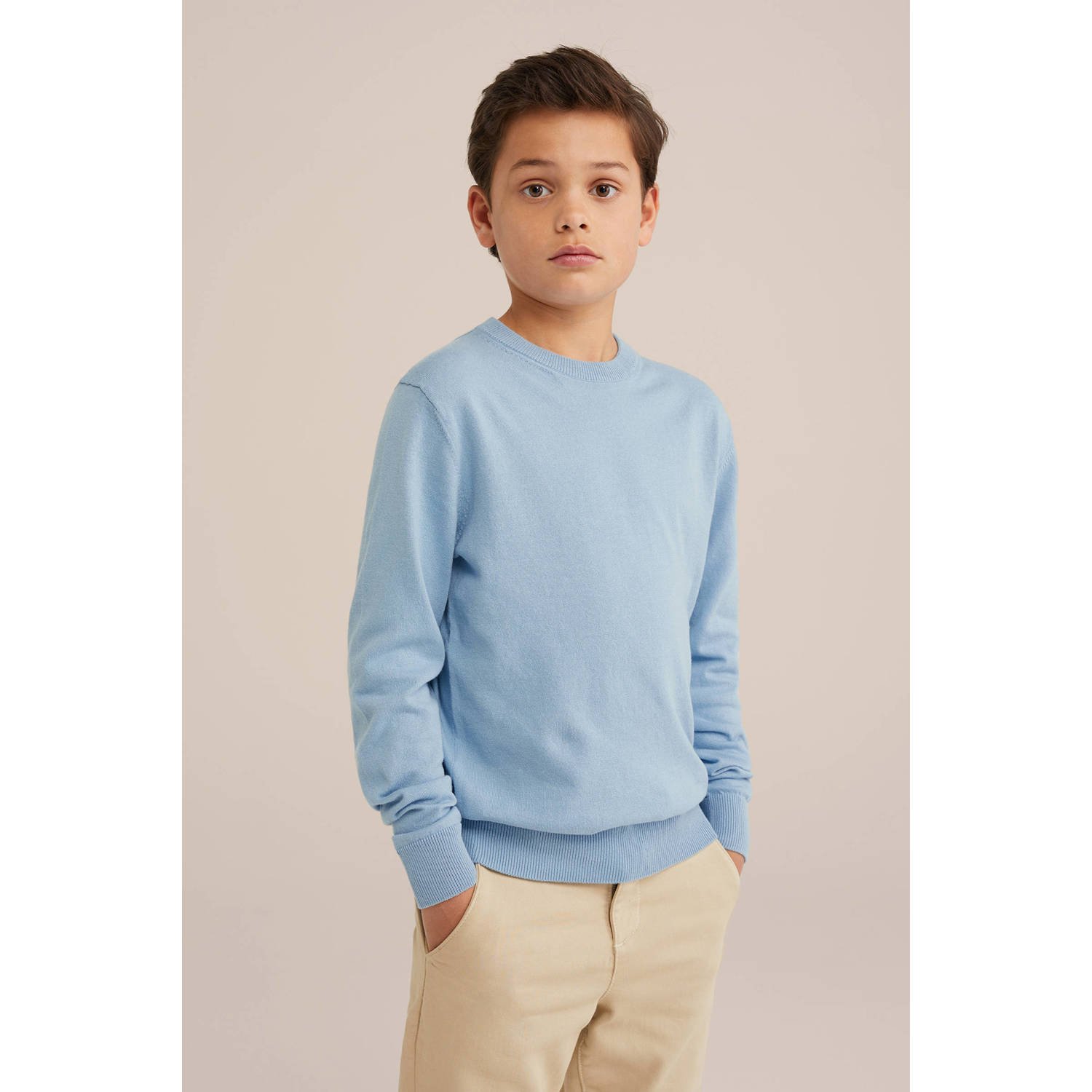WE Fashion Blue Ridge fijn gebreide trui lichtblauw