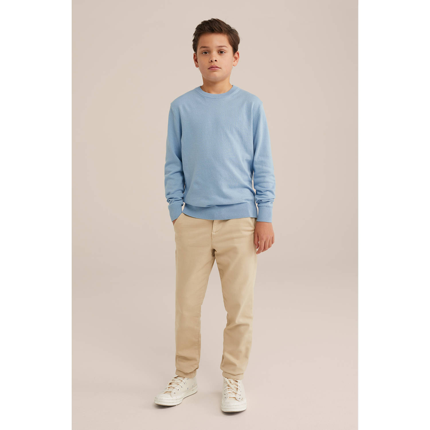 WE Fashion Blue Ridge fijn gebreide trui lichtblauw