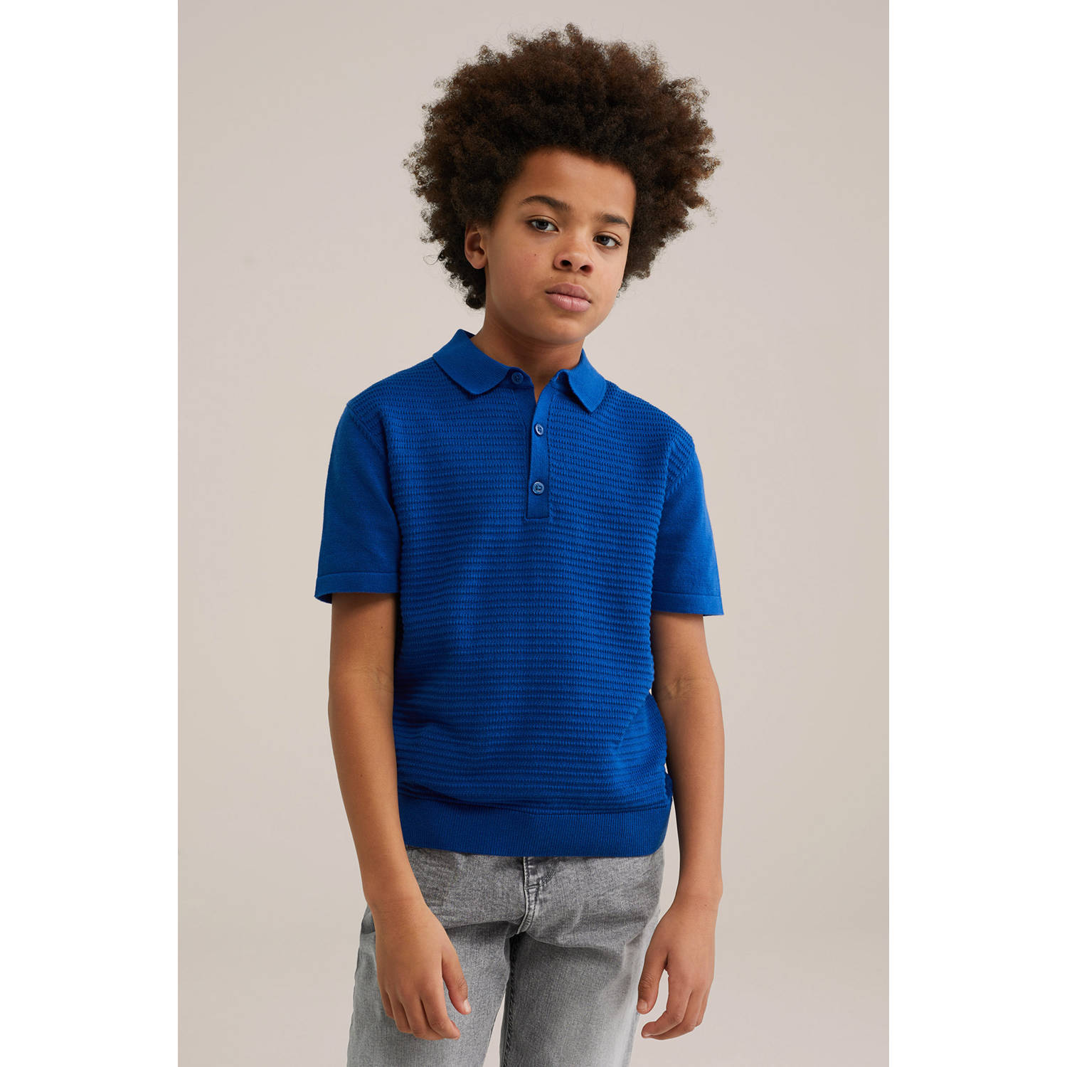 WE Fashion Blue Ridge gebreide polo blauw