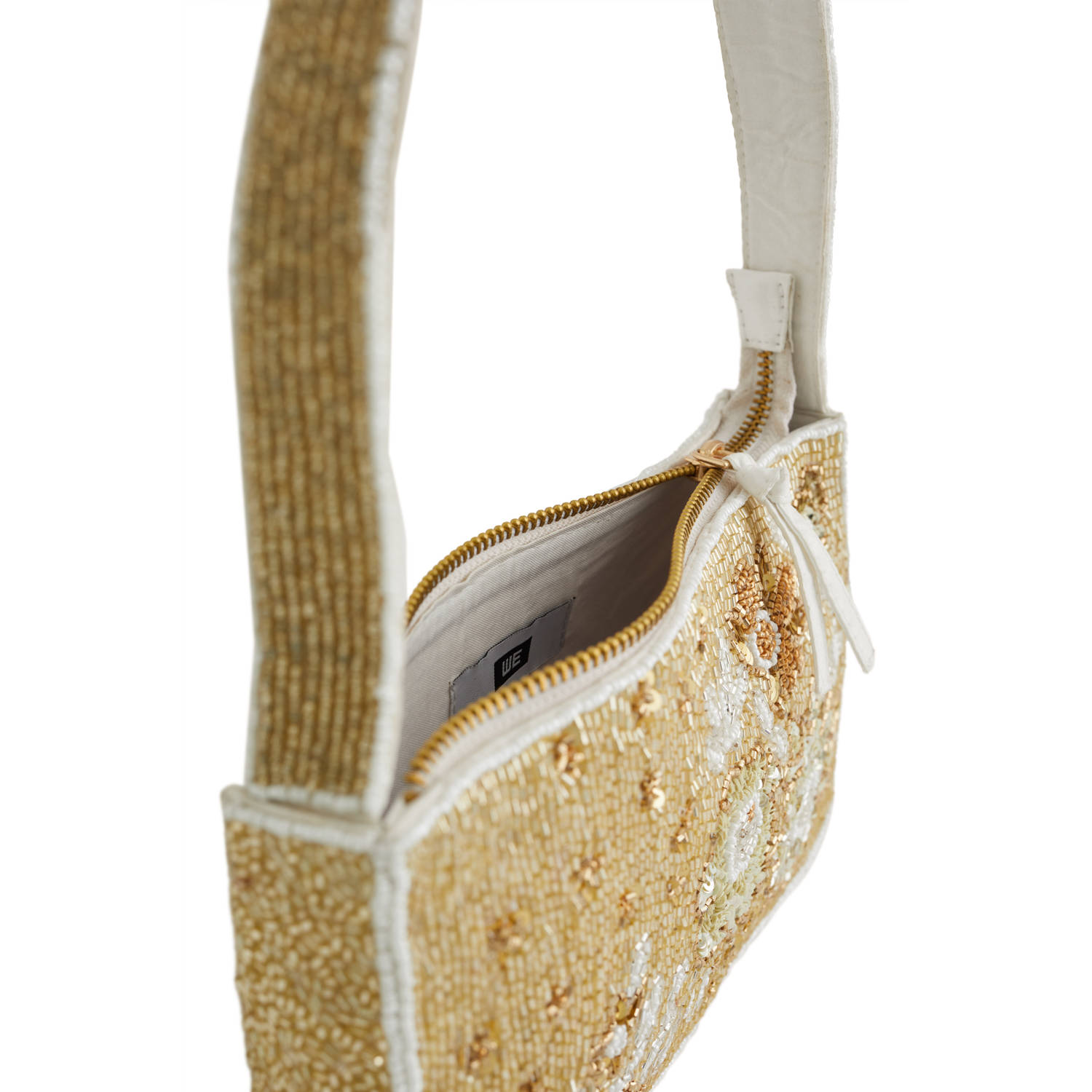 WE Fashion schoudertas met kraaltjes goudkleurig