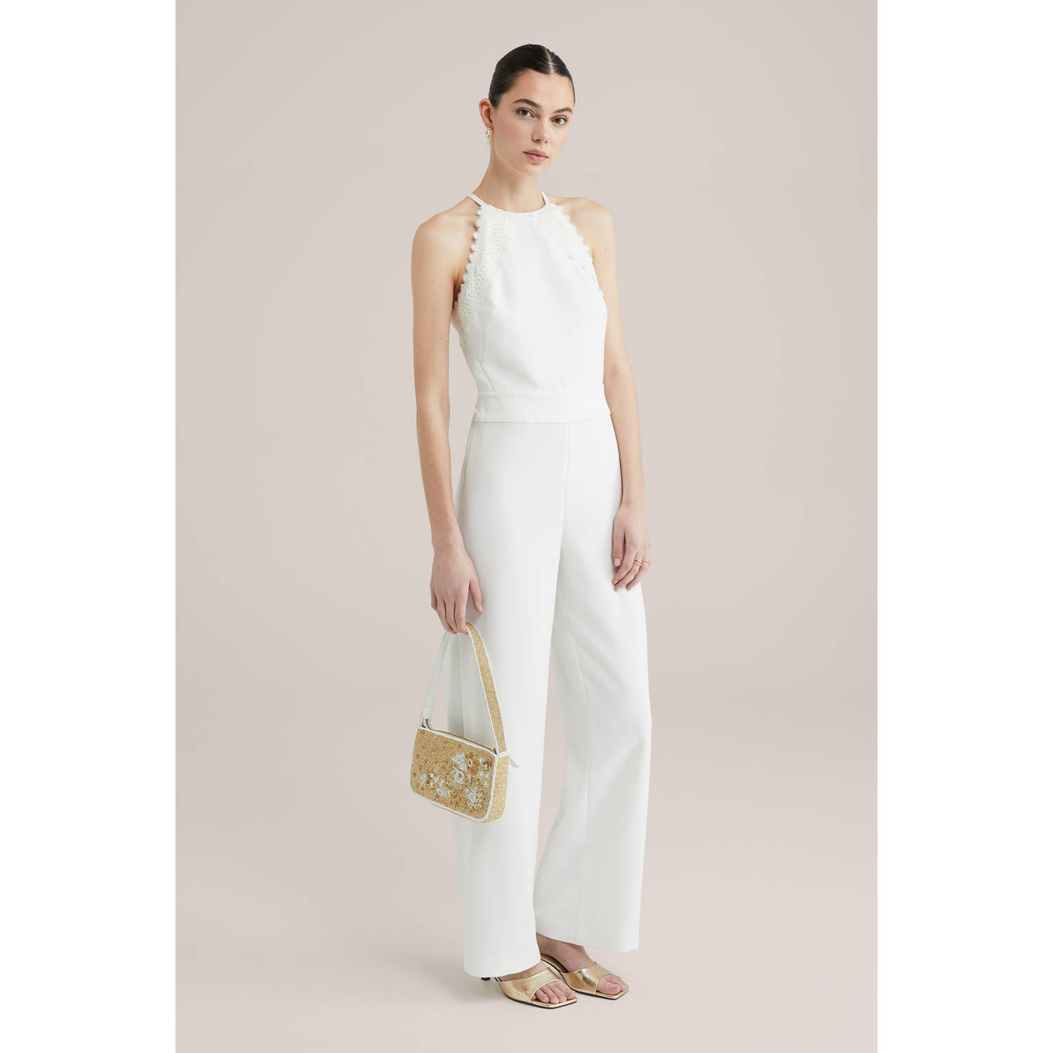 WE Fashion schoudertas met kraaltjes goudkleurig