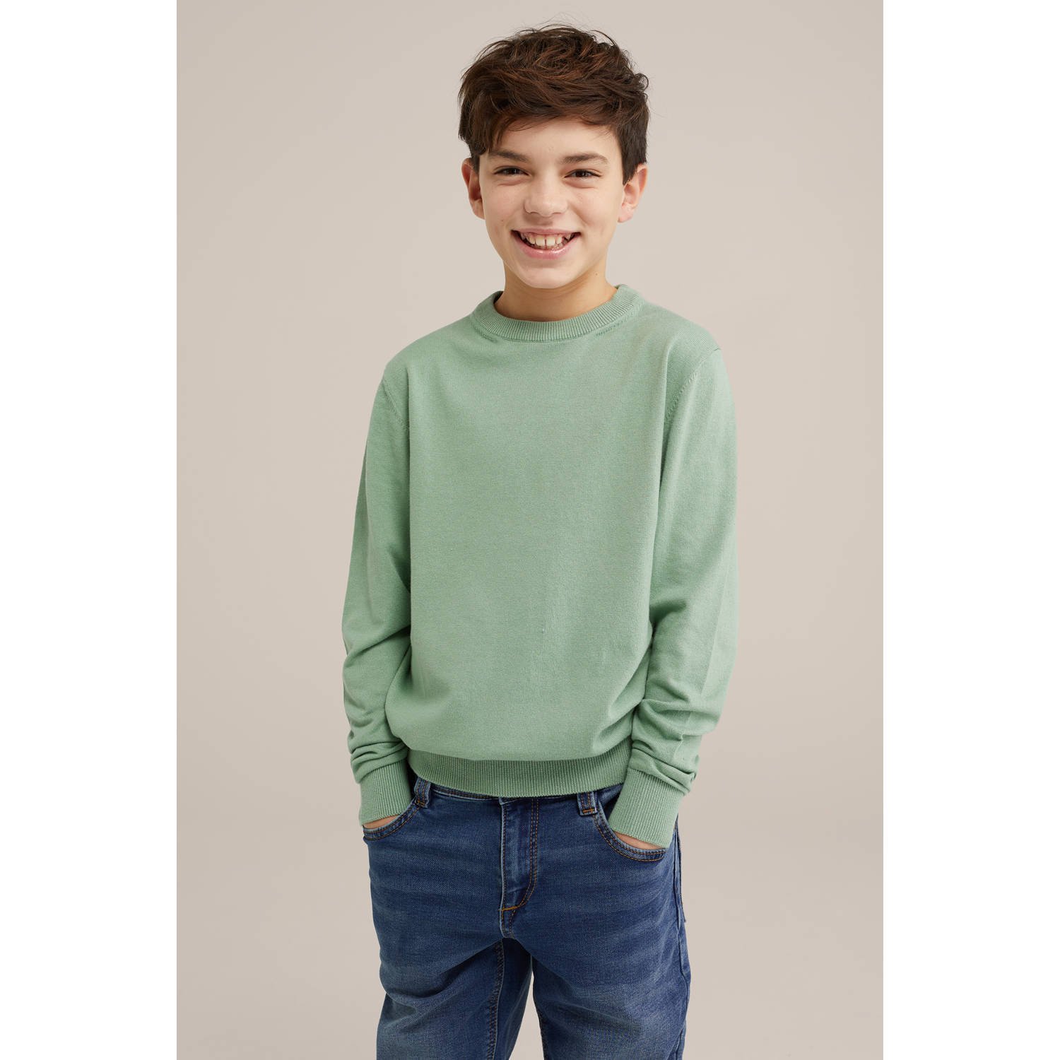 WE Fashion Blue Ridge fijn gebreide trui groen