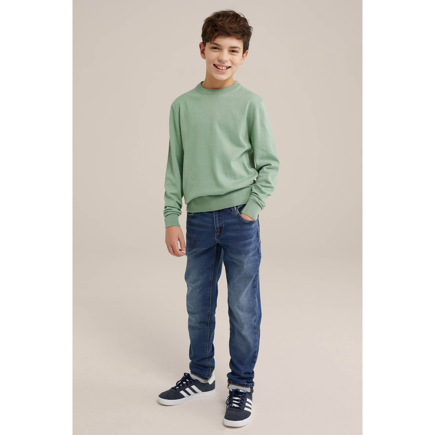 WE Fashion Blue Ridge fijn gebreide trui groen