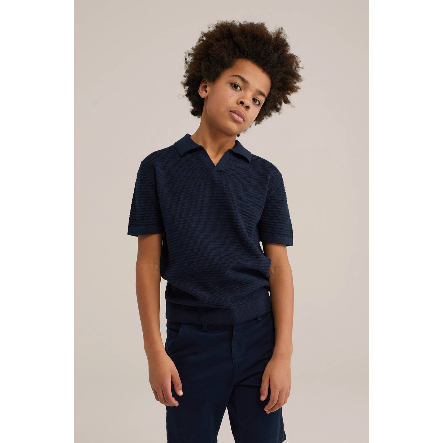 WE Fashion Blue Ridge gebreide polo donkerblauw