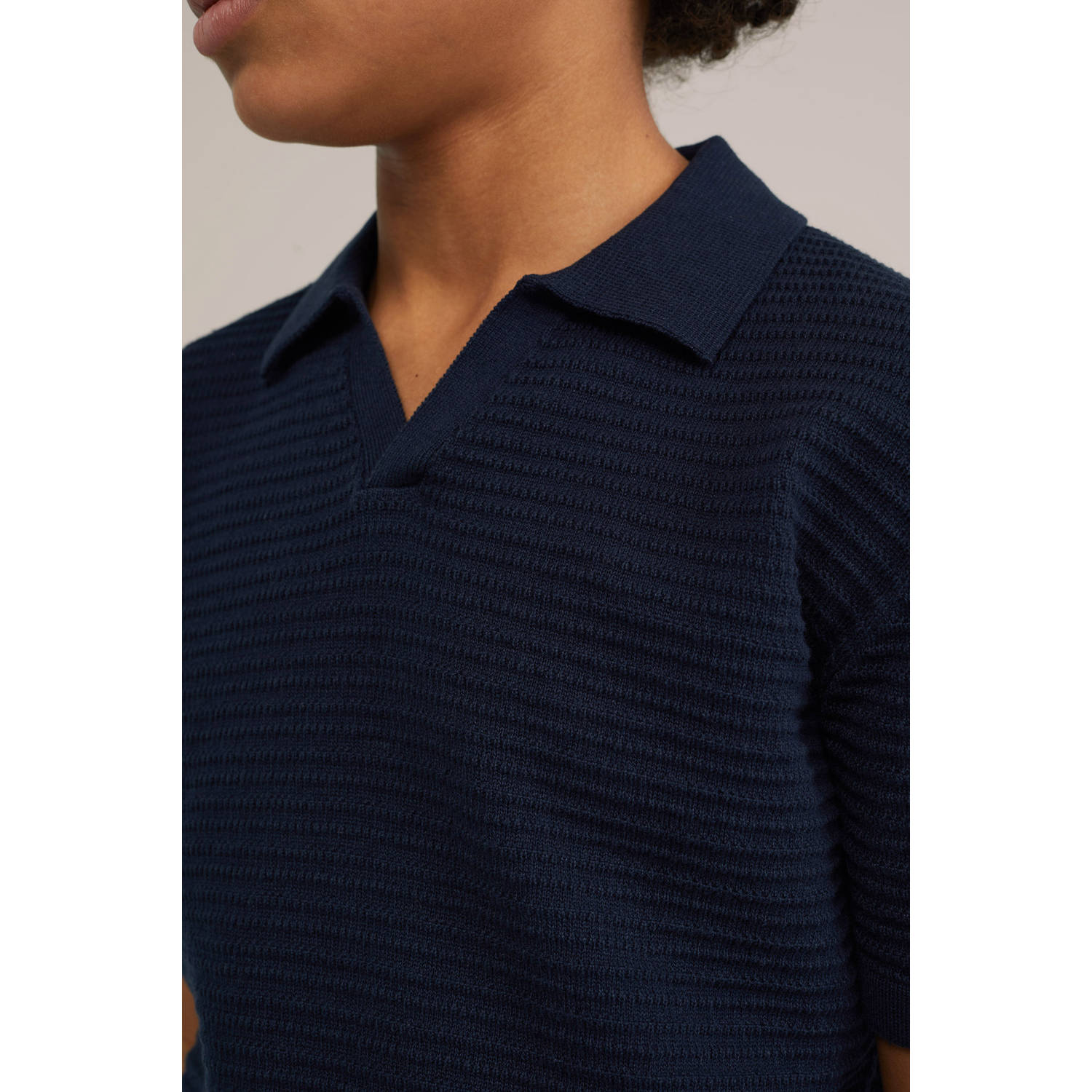 WE Fashion Blue Ridge gebreide polo donkerblauw