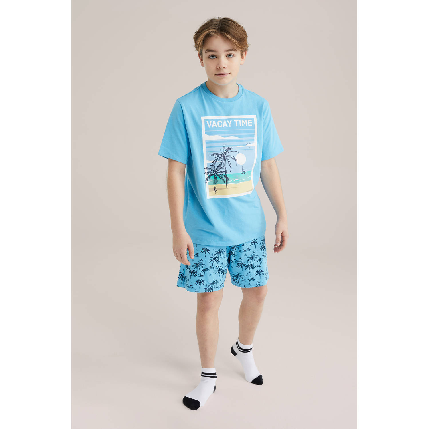 WE Fashion shortama lichtblauw zwart