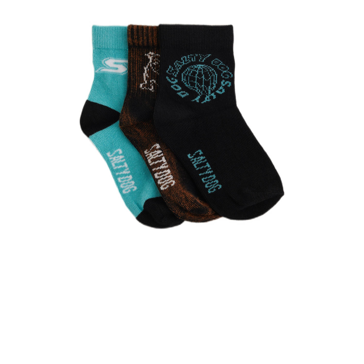 Salty Dog sokken set van 3 donkerblauw bruin zwart