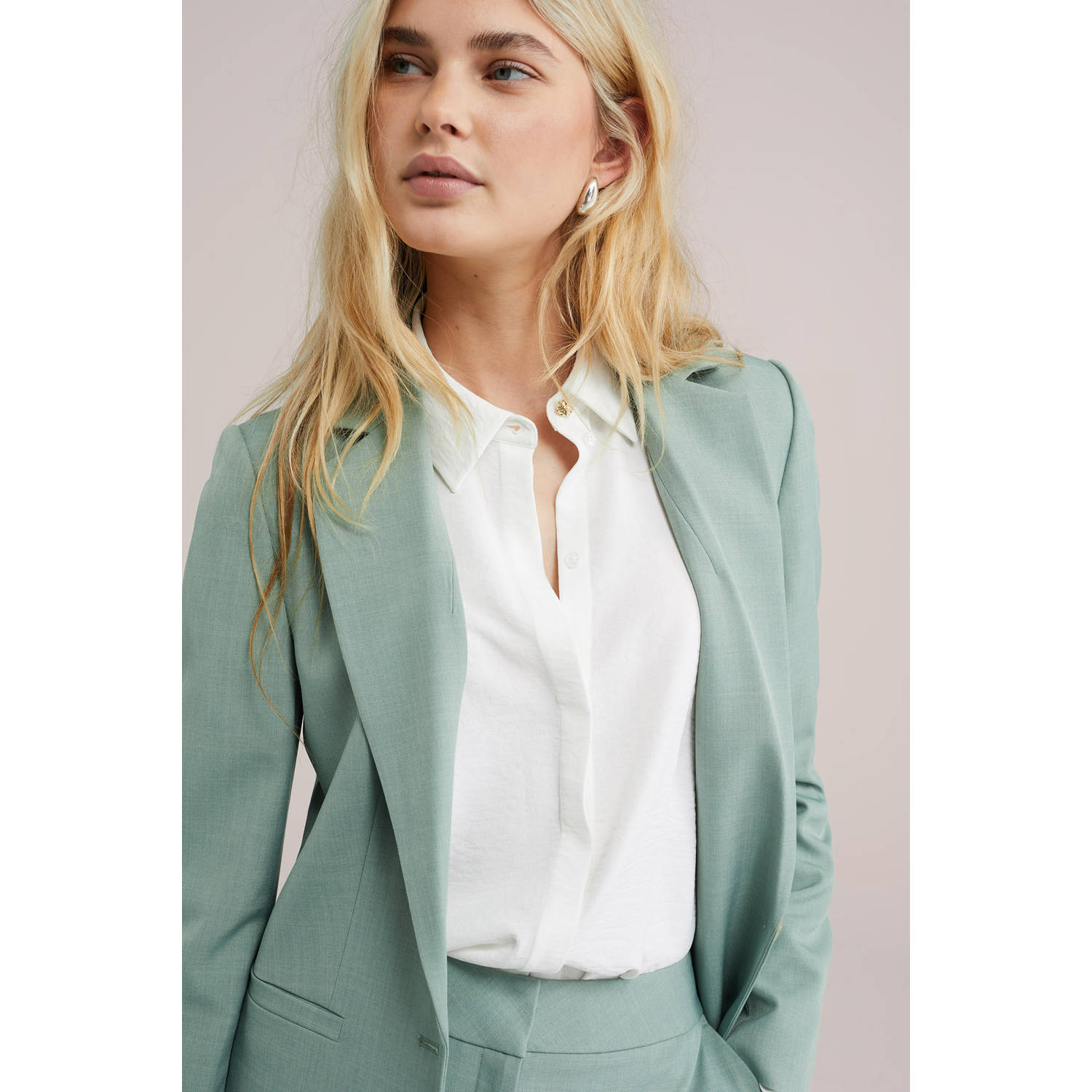 WE Fashion regular blazer mintgroen
