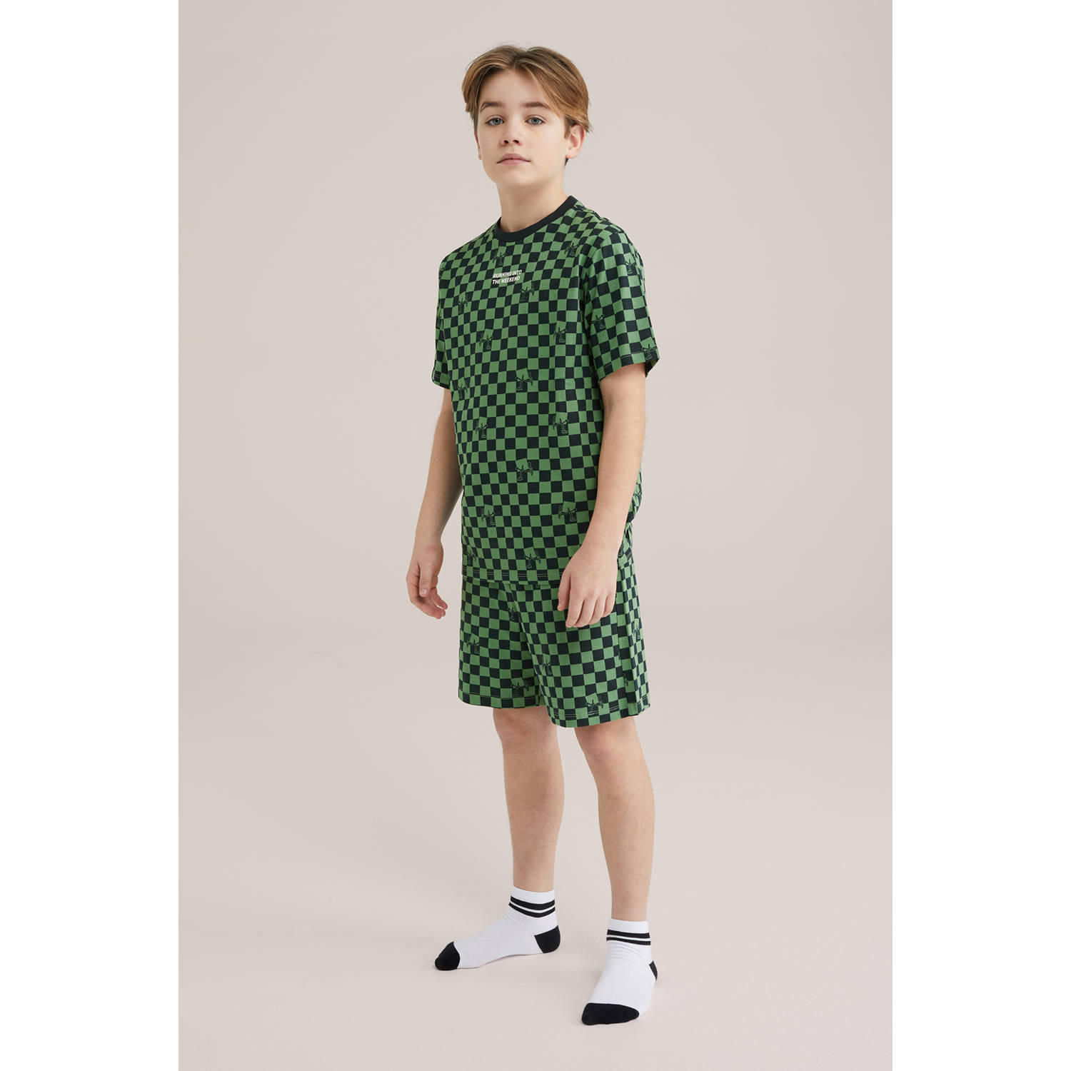 WE Fashion shortama groen donkerblauw