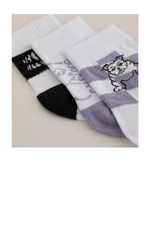 sokken - set van 3 lila/wit/zwart