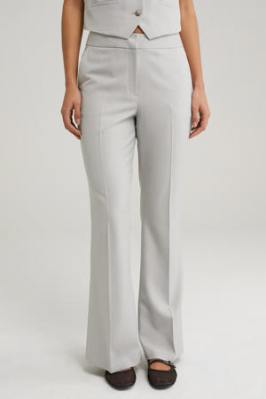 wide leg regular waist broek lichtgrijs