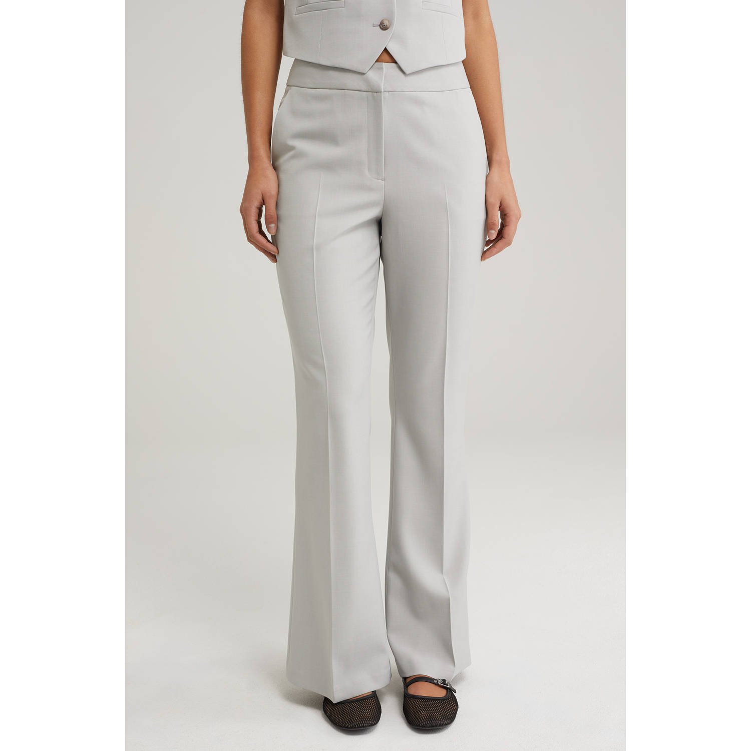 WE Fashion wide leg regular waist broek lichtgrijs