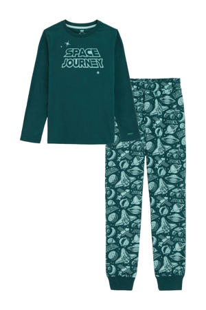   pyjama met all over print groen