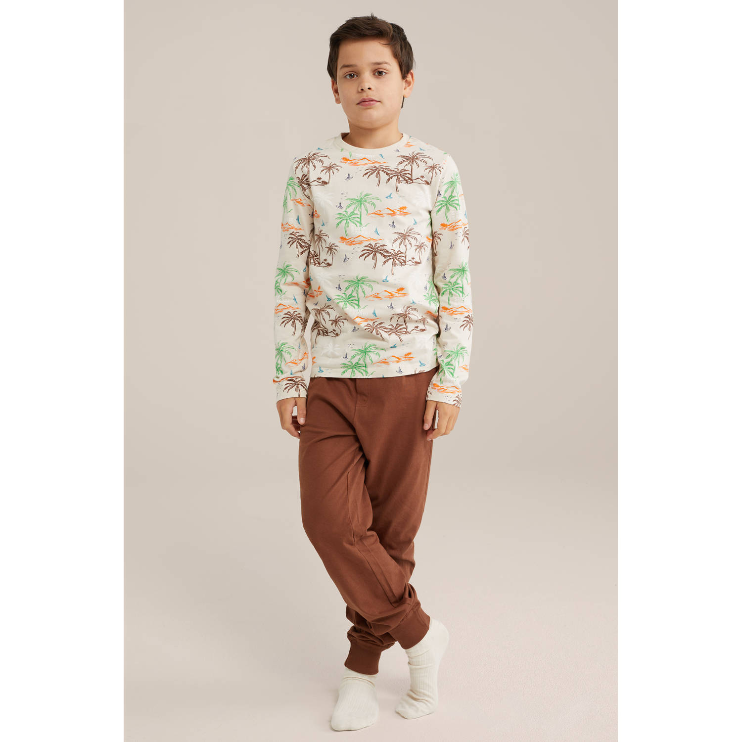 WE Fashion pyjama bruin beige groen