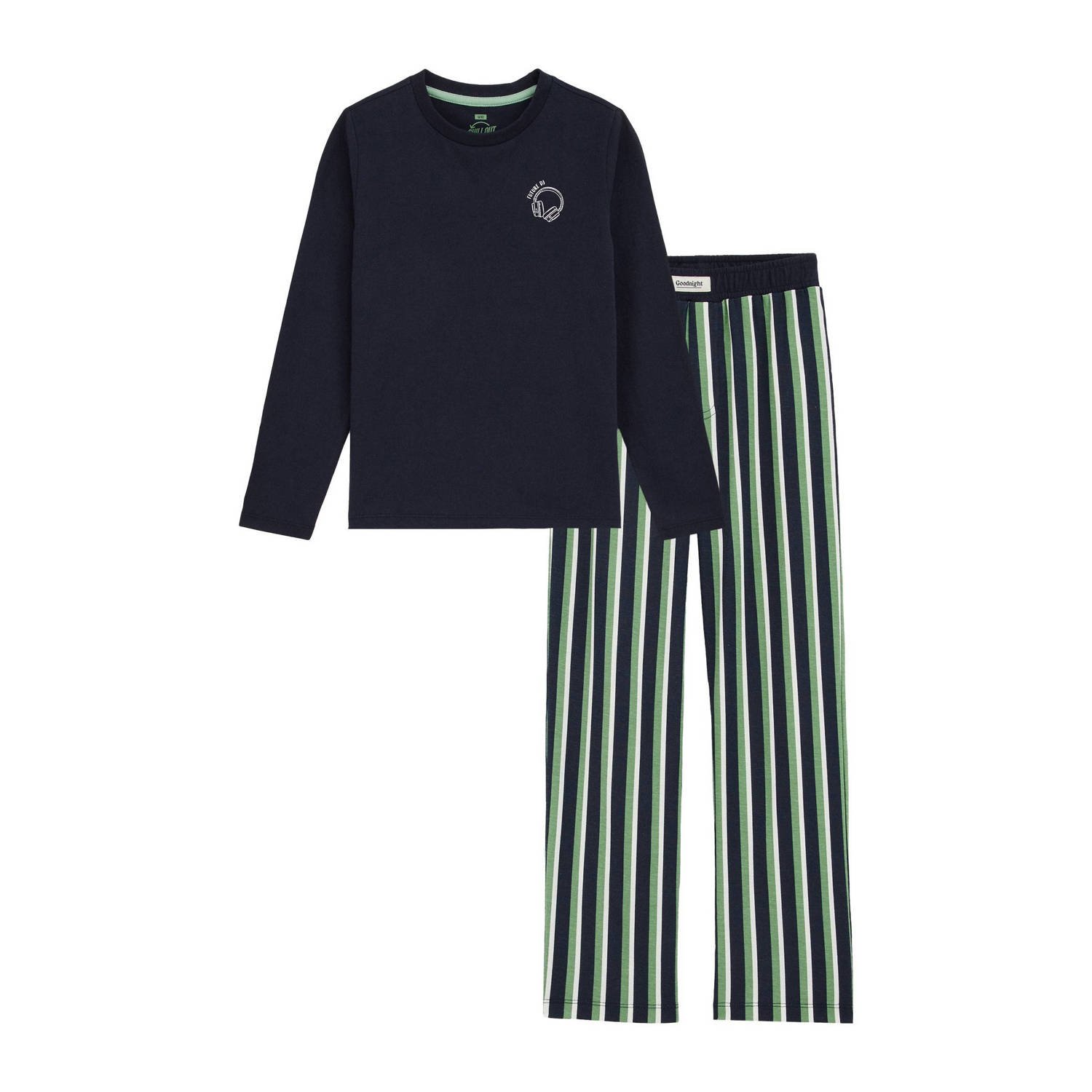 WE Fashion pyjamaset marineblauw groen wit