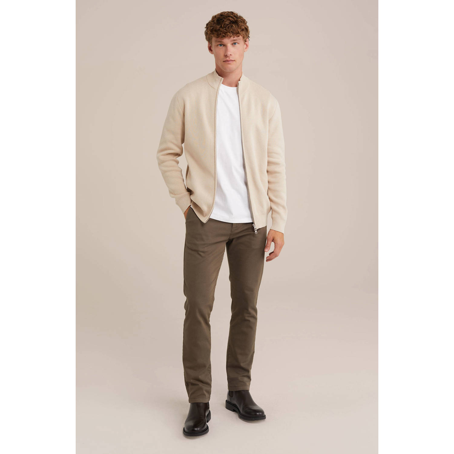 WE Fashion vest fijn gebreid beige