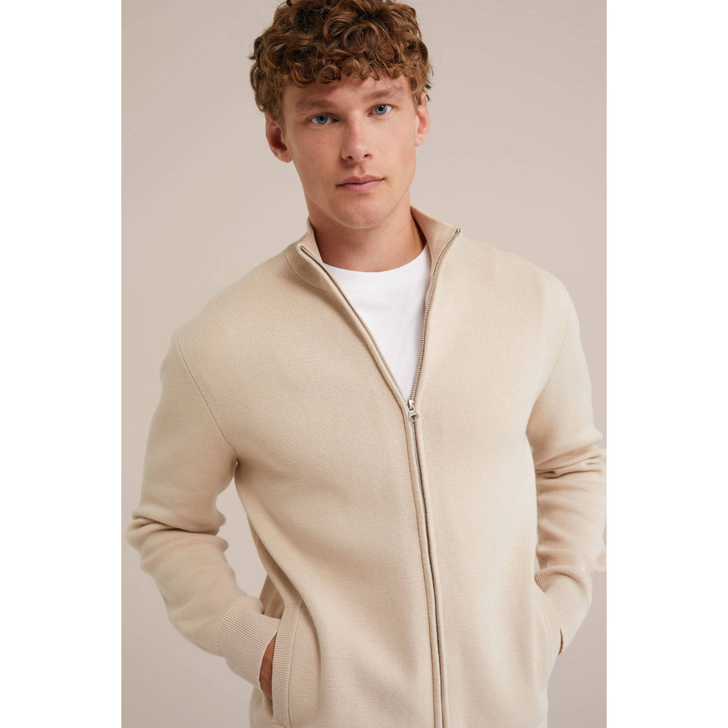 WE Fashion vest fijn gebreid beige