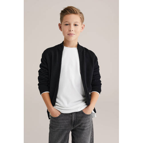 WE Fashion Blue Ridge vest zwart fijn gebreid afbeelding