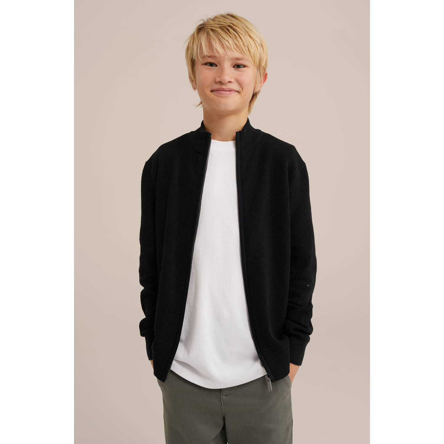 WE Fashion Blue Ridge vest zwart fijn gebreid