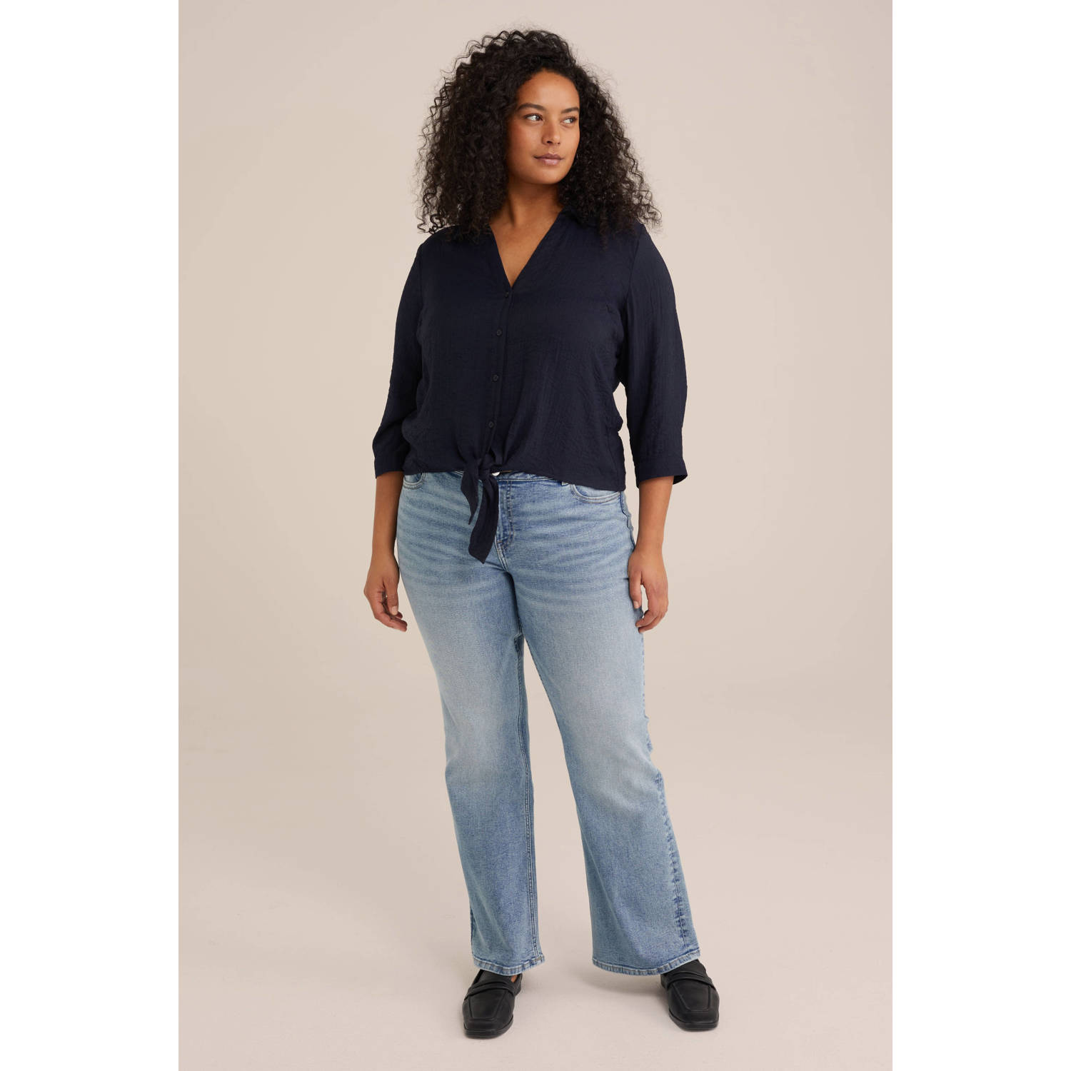 WE Fashion Curve blouse donkerblauw