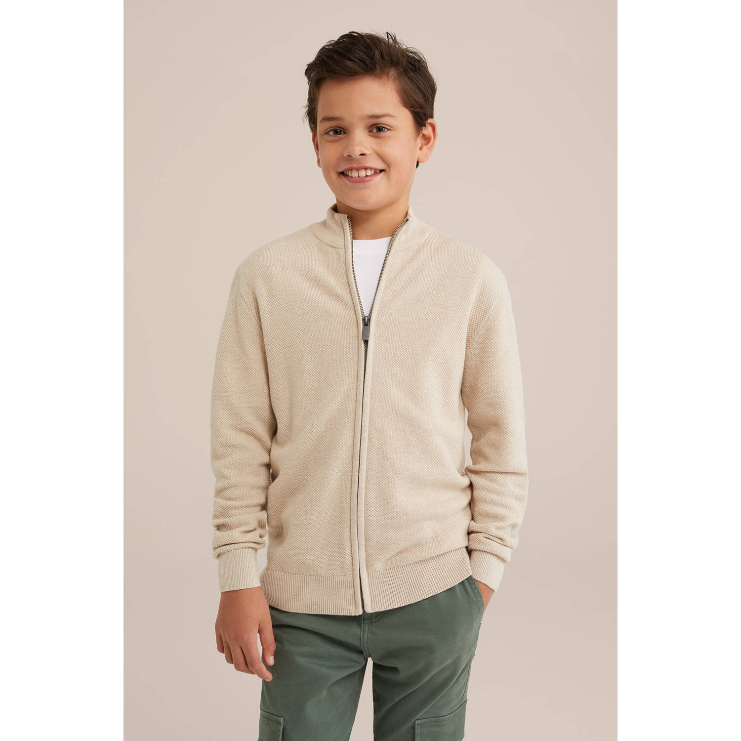 WE Fashion Blue Ridge vest beige fijn gebreid