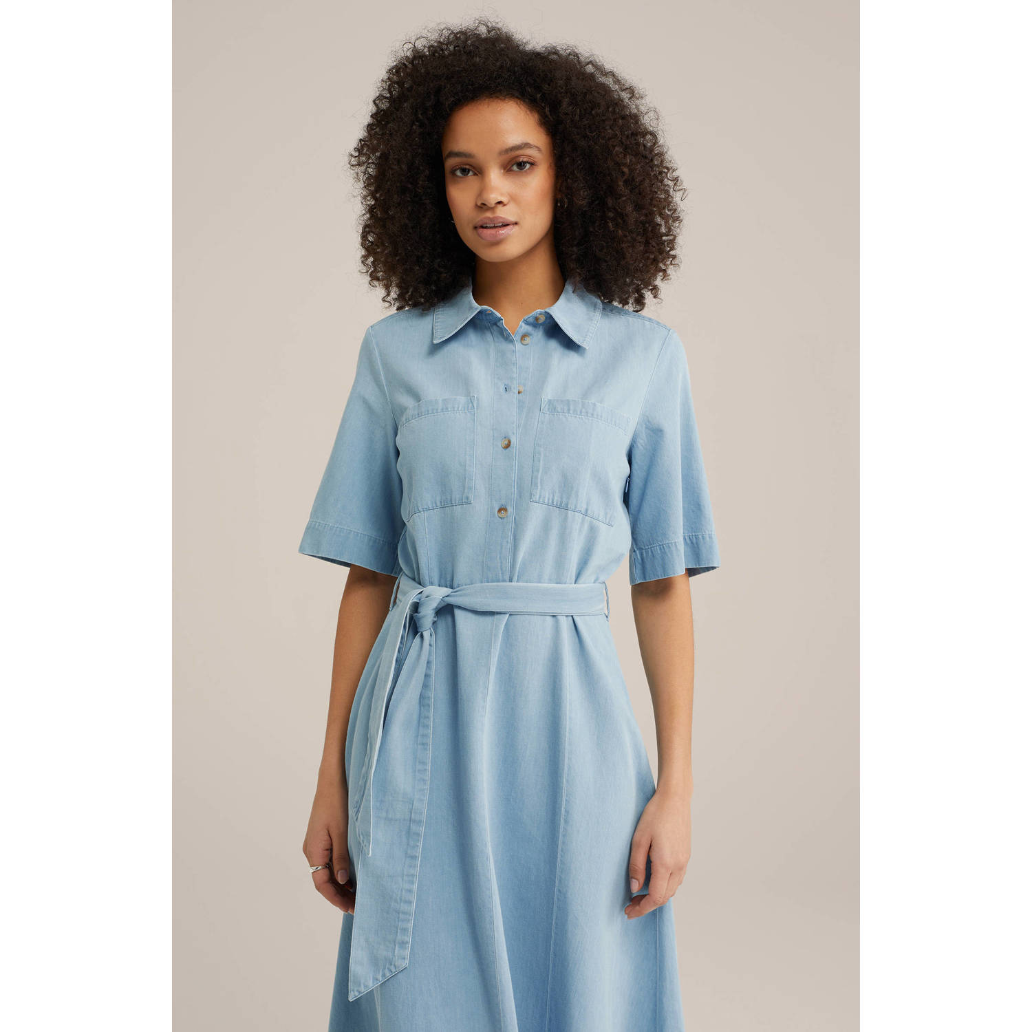 WE Fashion Blue Ridge midi jurk bleached blue