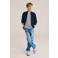 WE Fashion Blue Ridge vest donkerblauw fijn gebreid