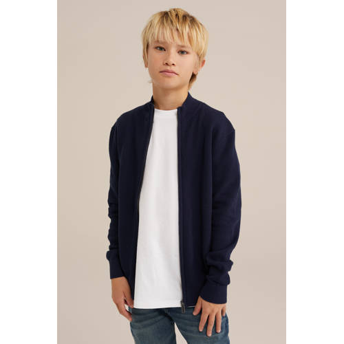 WE Fashion Blue Ridge vest donkerblauw fijn gebreid afbeelding