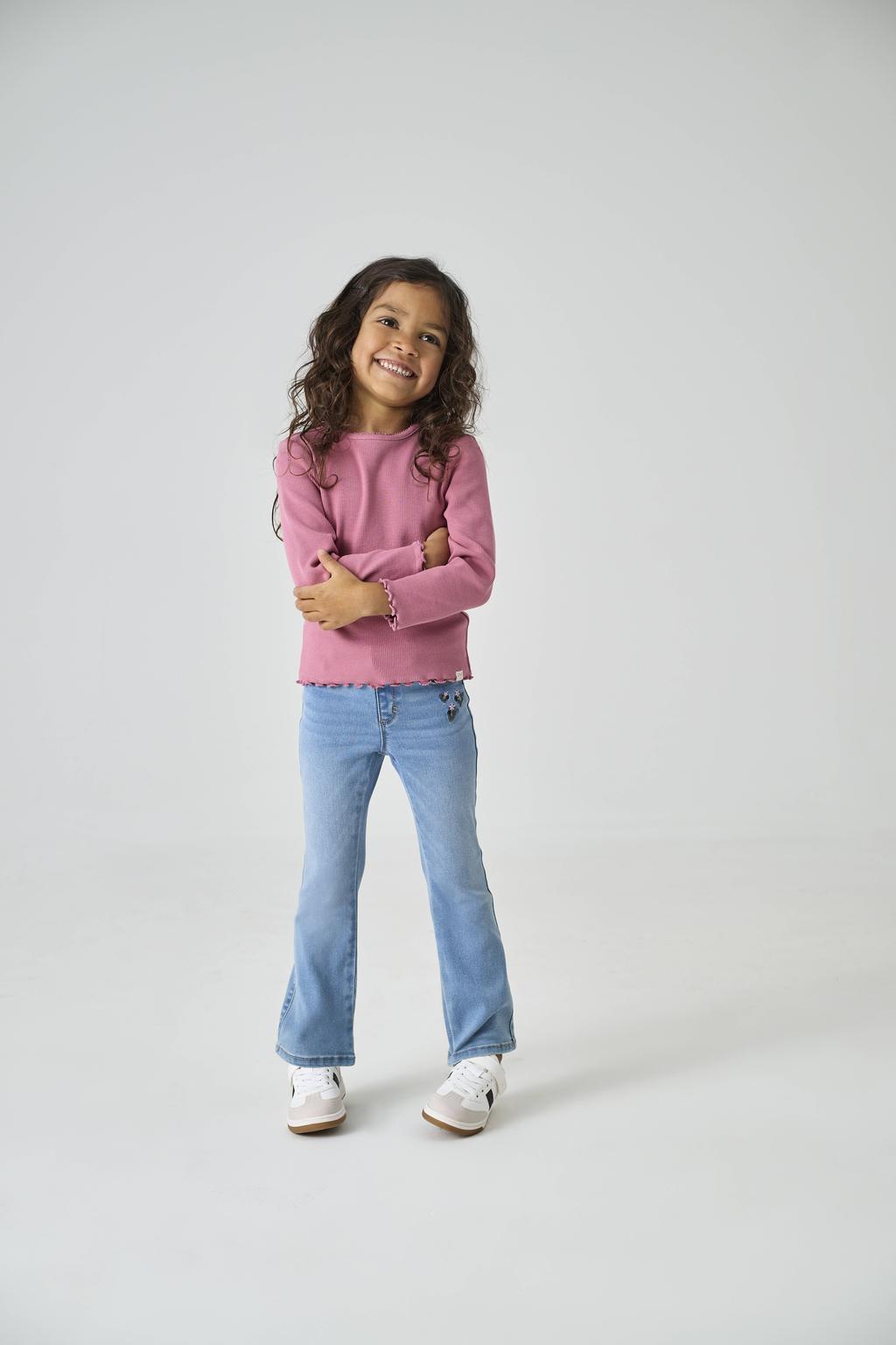 Light blue denim meisjes KIDS ONLY MINI flared jeans van denim met regular waist, rits- en haaksluiting en bloemenprint