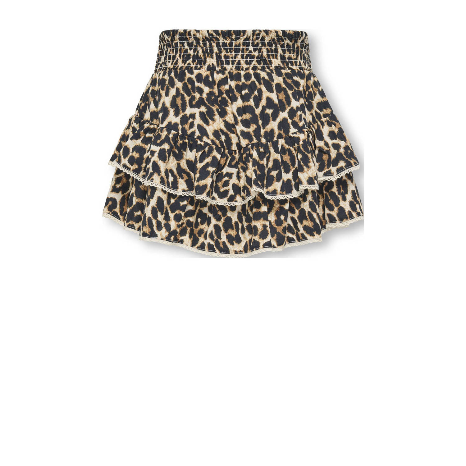 ONLY KIDS GIRL strokenrok met panterprint zwart beige
