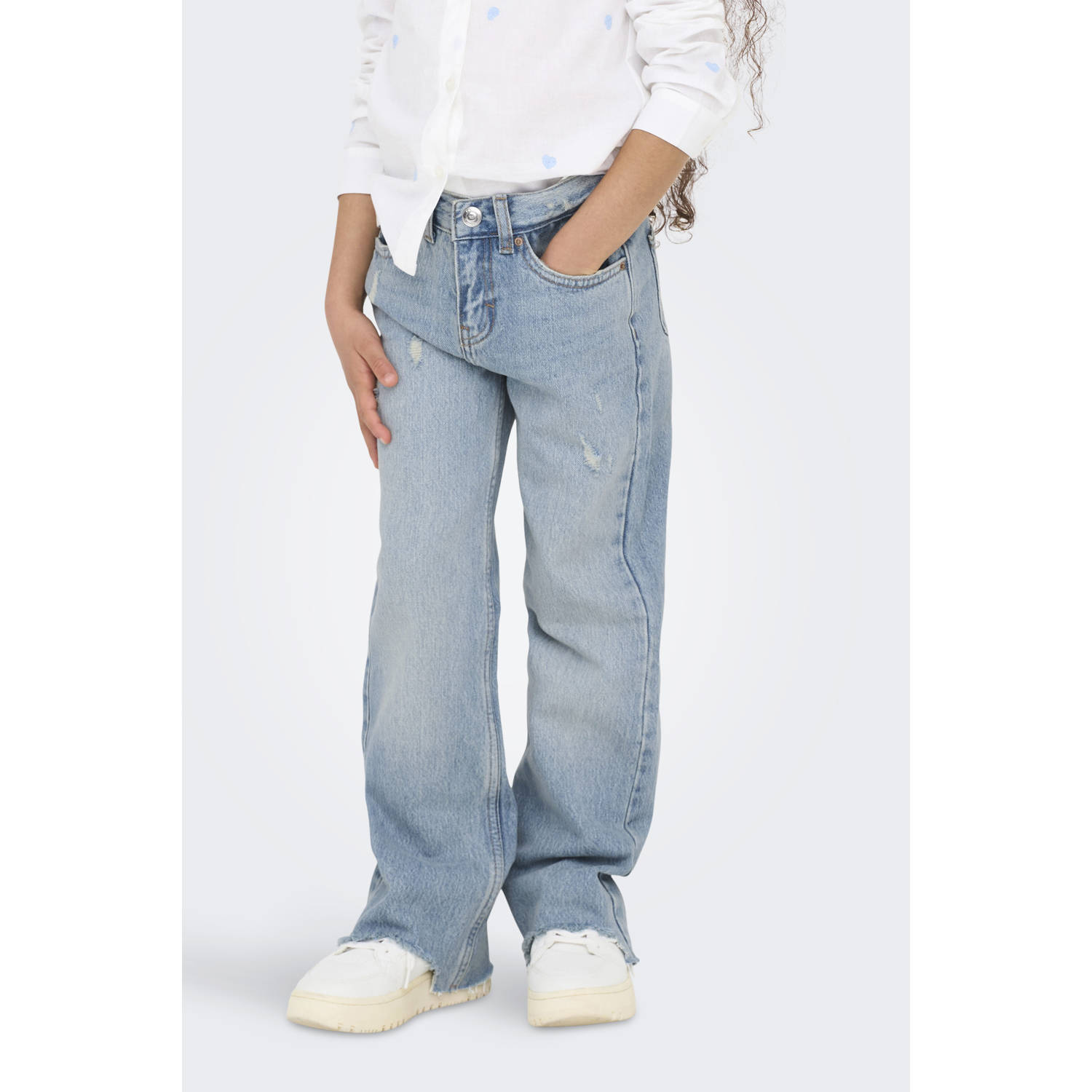 ONLY KIDS GIRL wide leg high waist jeans light blue denim