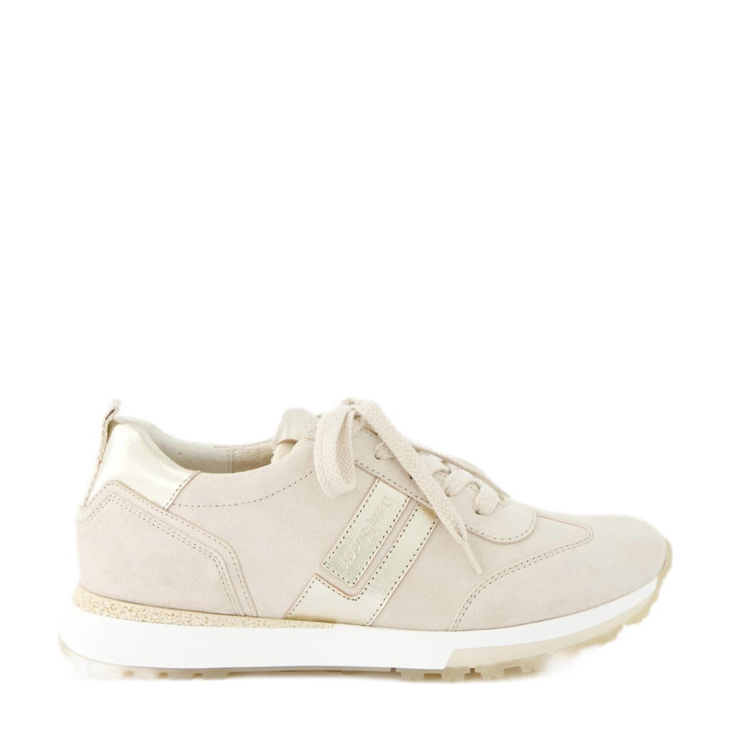 Beige dames Paul Green nubuck sneakers van suede met veters