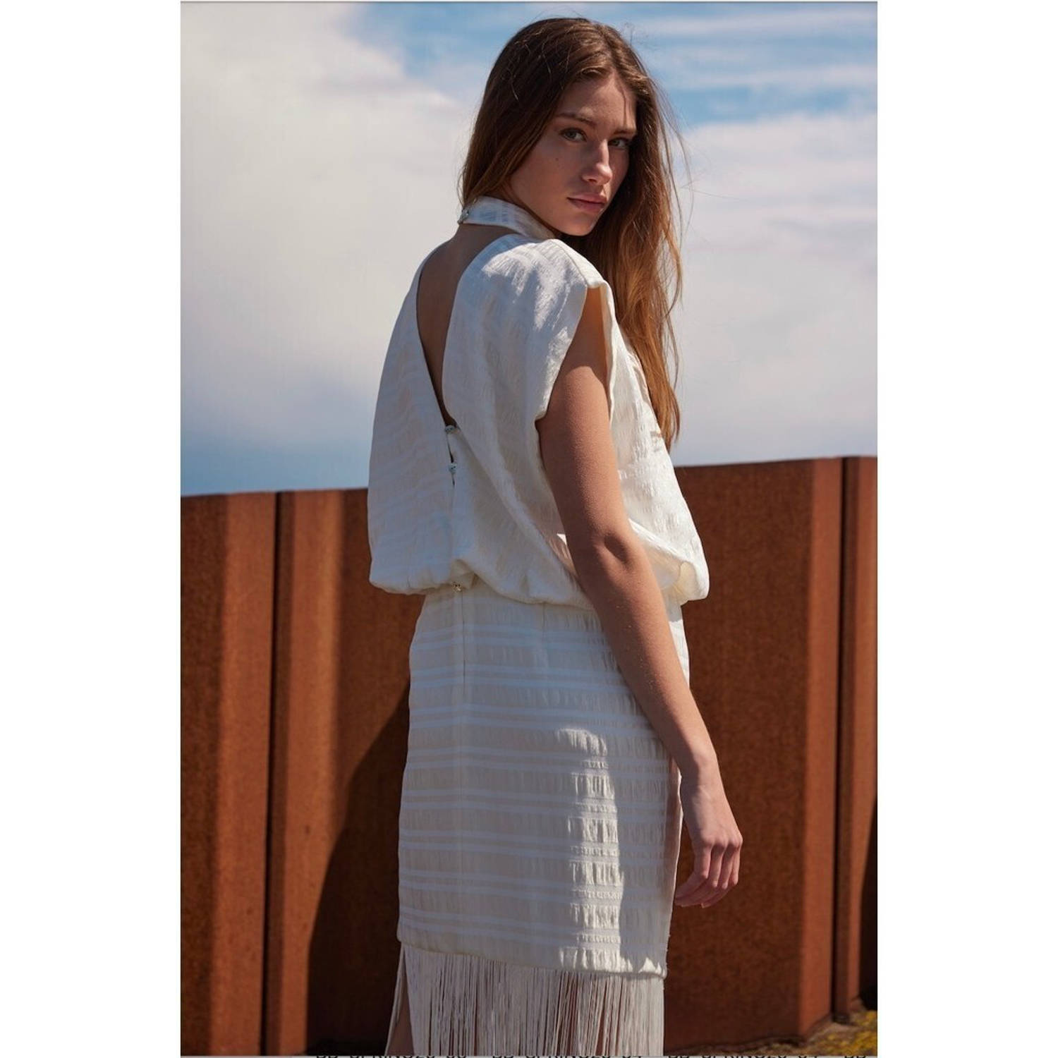 Bruuns Bazaar cocktailjurk met lurex ecru